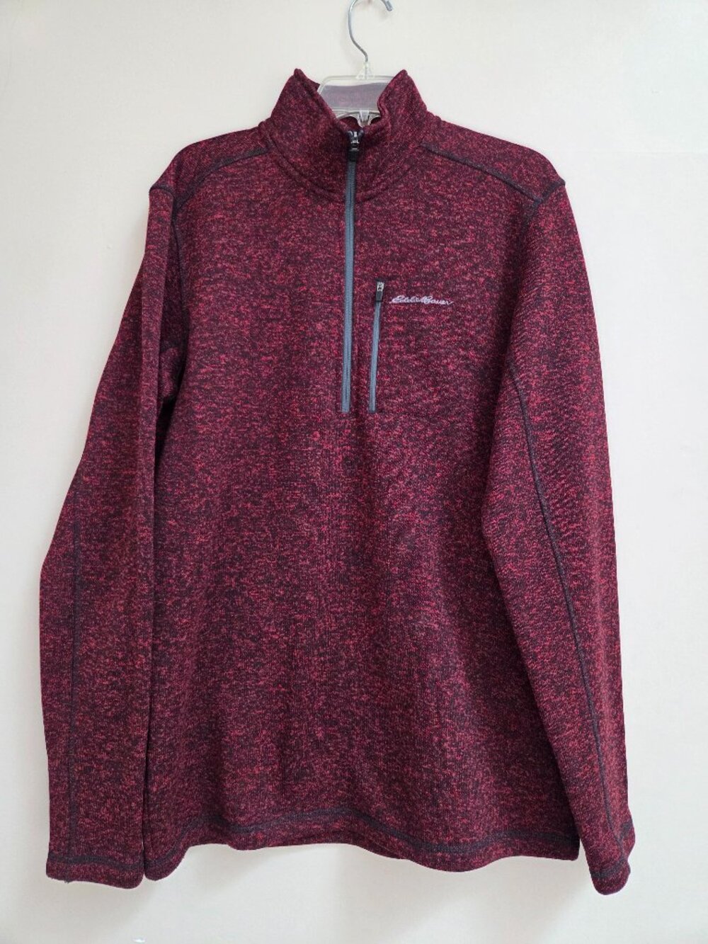Eddie Bauer Men's TL Fleece Quarter Zip Pullover Burgundy Hiking Casual Travel